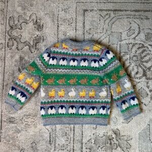 Boden Easter Sweater - Colorful Animal Pattern Crewneck Sweater